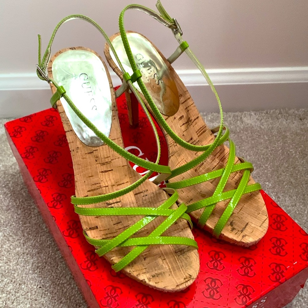 Guess Light Green Patent Leather Strappy Stilettos Size 6